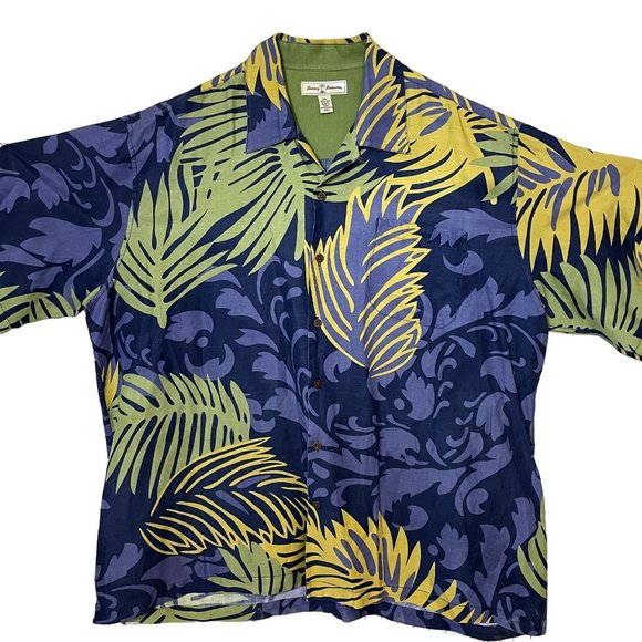 Tommy Bahama Other - Tommy Bahama Blue Green Yellow Linen and Silk Men's Short Sleeve Hawaiian Shirt